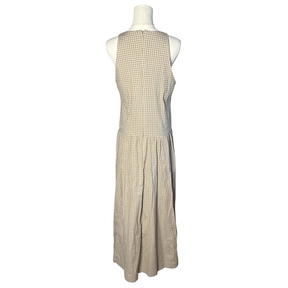 Abercrombie & Fitch Light Brown Check High Neck Drop Waist Sleeveless Midi Dress - Picture 7 of 13